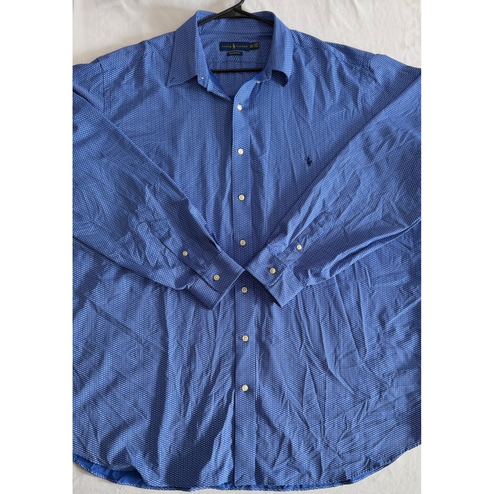 Ralph Lauren Performance Shirt Mens 2XLT Blue Geometric Stretch Button Down Tall